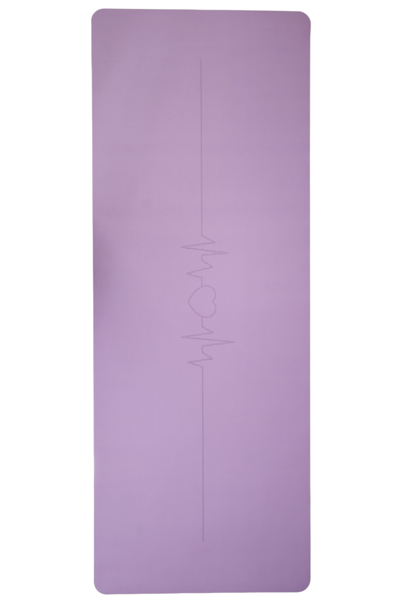 Yoga/Pilates Matı Kaydırmaz Doğal Kauçuk 5mm Mor Kalp Desenli