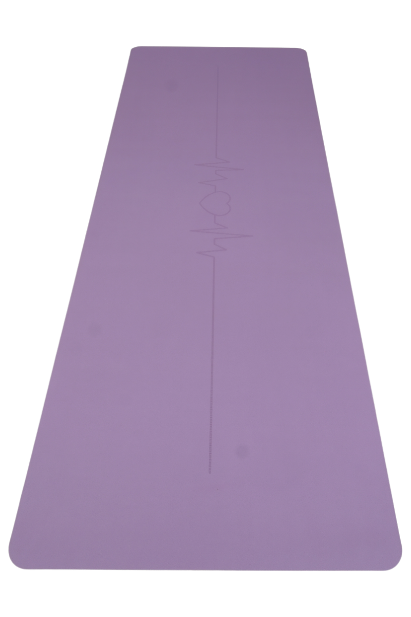 Yoga/Pilates Matı Kaydırmaz Doğal Kauçuk 5mm Mor Kalp Desenli