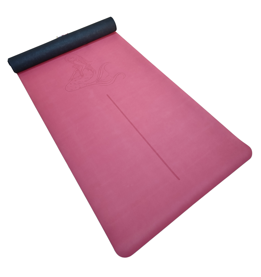 Yoga Matı Kaydırmaz Doğal Kauçuk 5mm Pembe Denizkızı Tasarımlı