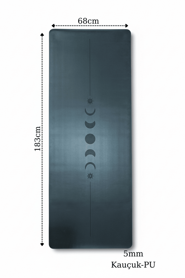 Yoga Matı Kaydırmaz Doğal Kauçuk 5mm Siyah Ay Desenli